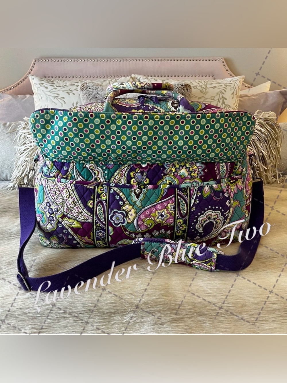 VERA BRADLEY Heather 2013 Grand Travelers Bag Purple Green Paisley Bandolier Y2K - Picture 4 of 15